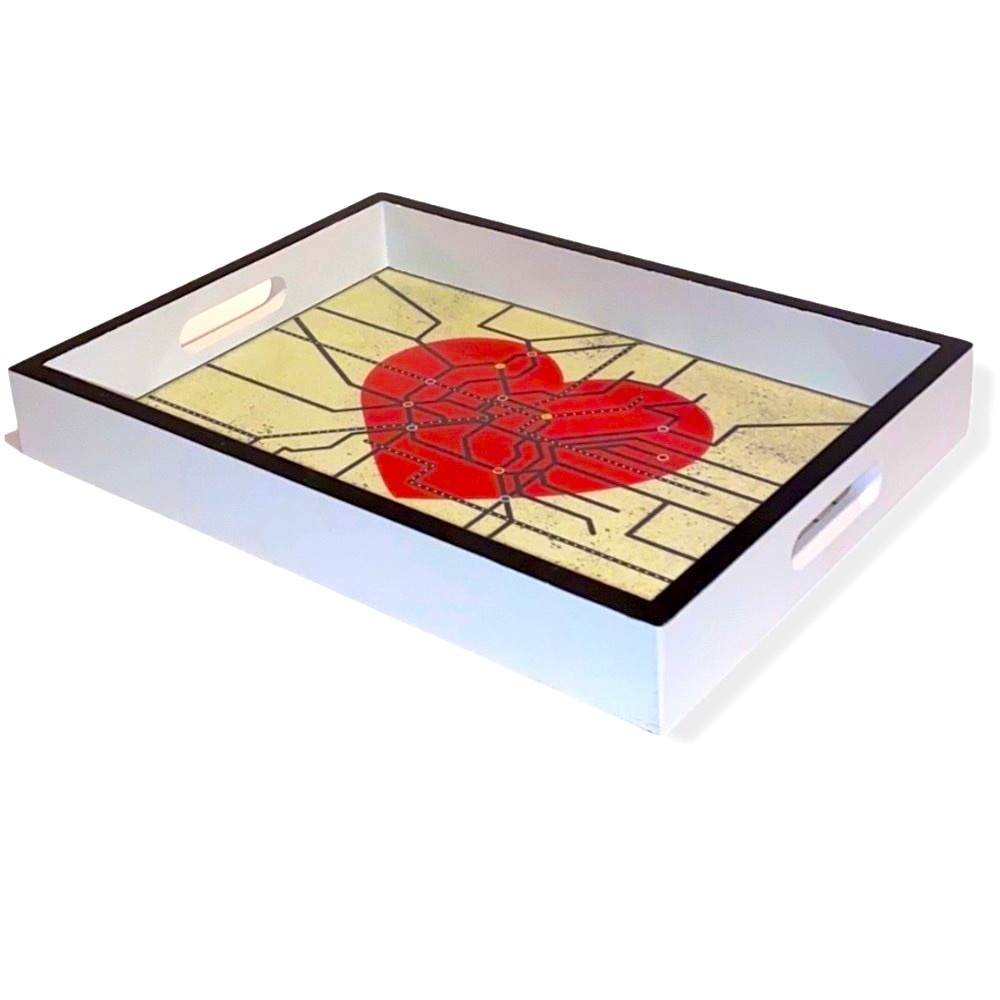Sturdy Wooden Heart Serving Tray • Glass Insert • Weighs 2.5 lbs